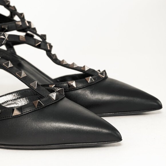 Valentino Garavani Rockstud Kitten Heel Black Leather Pumps - Picture 7 of 11